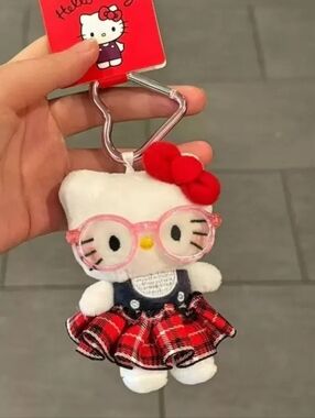 Hello Kitty Plush Keychain with  PINK Glasses and Red Bow